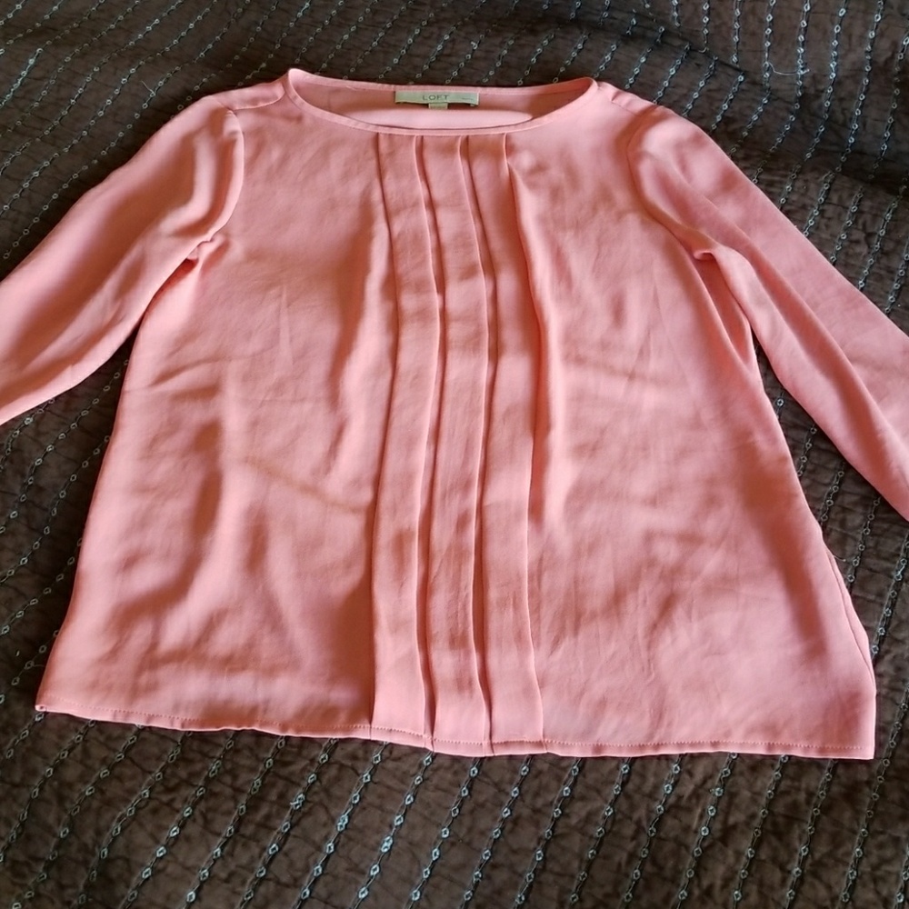 LOFT Pink Pleated Front Blouse